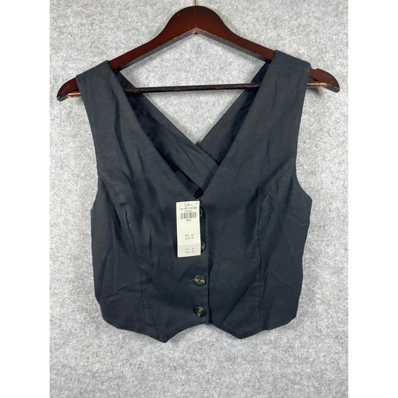 Abercrombie & Fitch Jackets & Blazers - Abercrombie & Fitch Black LinenBlend Button Front Crisscross Back Vest Top Small